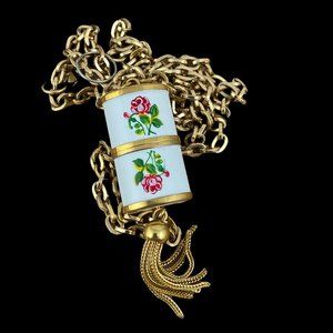 Vintage Bucherer Swiss Peak a Boo Slide Watch with Roses and 14K Gold Necklace